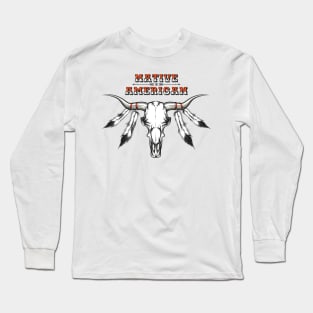 indian bull skull with feathers Long Sleeve T-Shirt